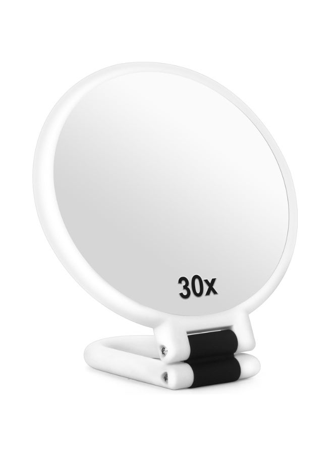 KISSUN 30x Magnifying Mirror, Travel Hand Mirrors with Handle - Double Side Handheld Mirror with 1X 30X Magnification & Adjustable Handle, Hand Held Foldable Travel Mirror for Makeup(Pearl White) - Image 1